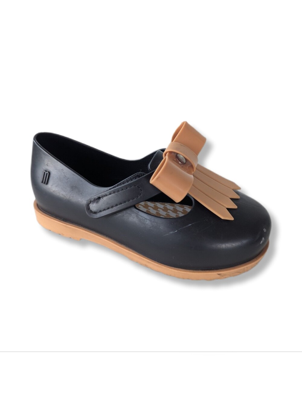 Mini Melissa Girls Black & Tan Bow Mary Jane Jelly Shoes